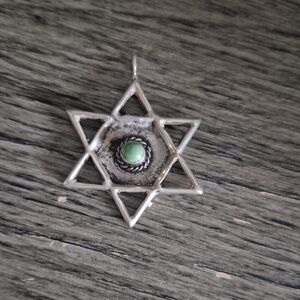 Silver Star Pendant with Green Accent